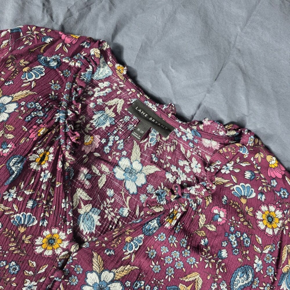 Lane Bryant Floral Tunic Size 18/20 V Neck Peasant Boho Flowy 3/4 Sleeve Top
